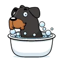 Cartoon of a female dog in a bath surrounded in bubbles